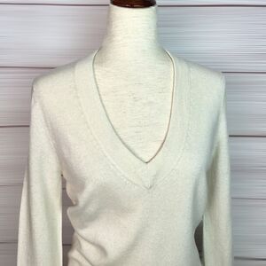 LOCKHART Long Cashmere Sweater V-neck Ivory 3/4 Sleeve size S
